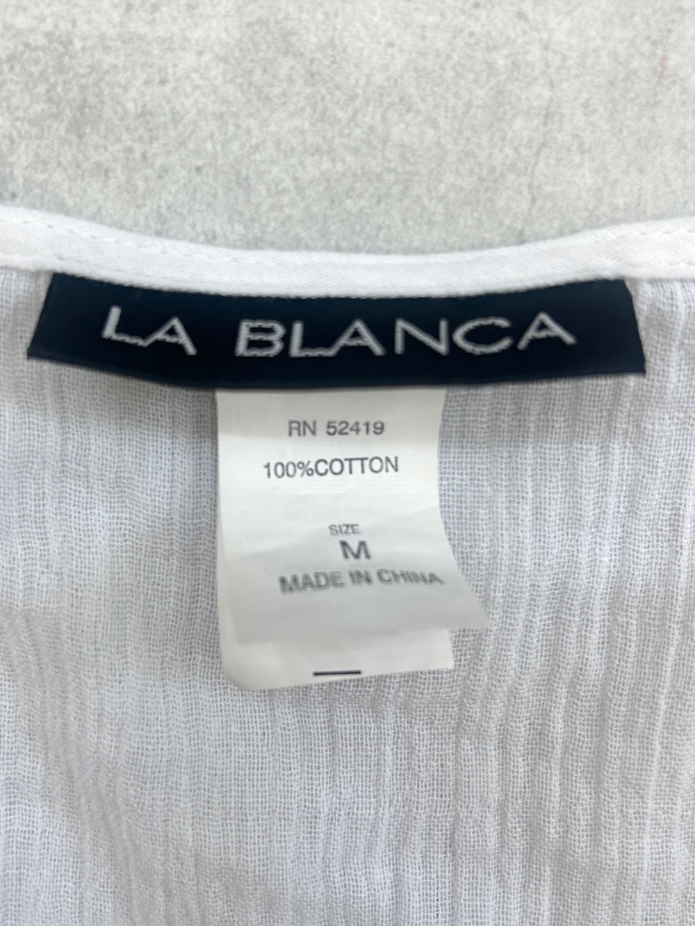 La Blanca White Crochet-Trim Cotton V-Neck Swim Coverup, Size M - Picture 5 of 12